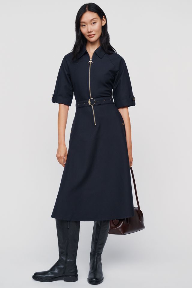 Barbour Arlene Leather Trim Zip Front Midi Dress #3