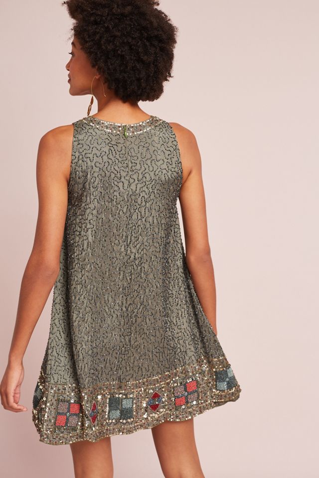 beaded swing dress Firerie Women Cream White Sequin Embroidery Swing Neck Mini Dress,70s  Vintage Backless Beaded Cowl Neck Sleeveless Club Party Summer Music  Festival