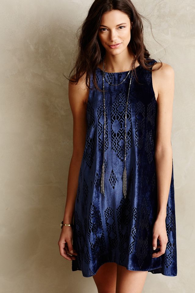 Anthropologie blue velvet store dress