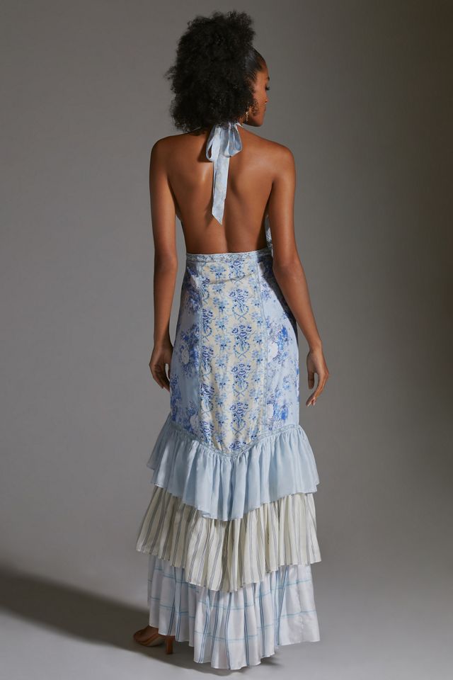 LoveShackFancy Silk Tiered Halter Maxi | Anthropologie