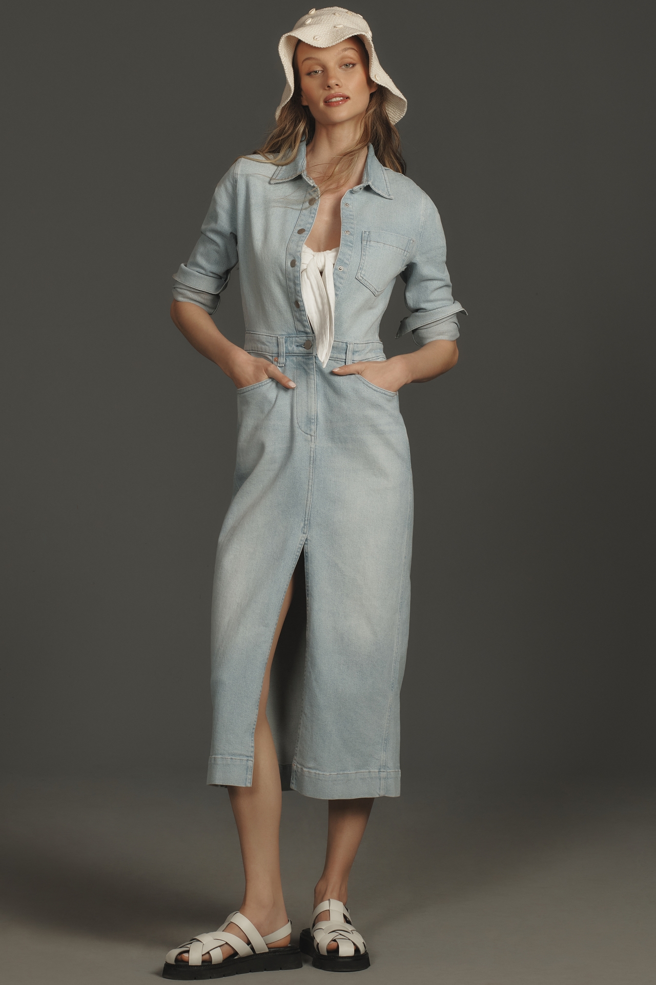 DL1961 Freja Long-Sleeve Denim Midi Dress