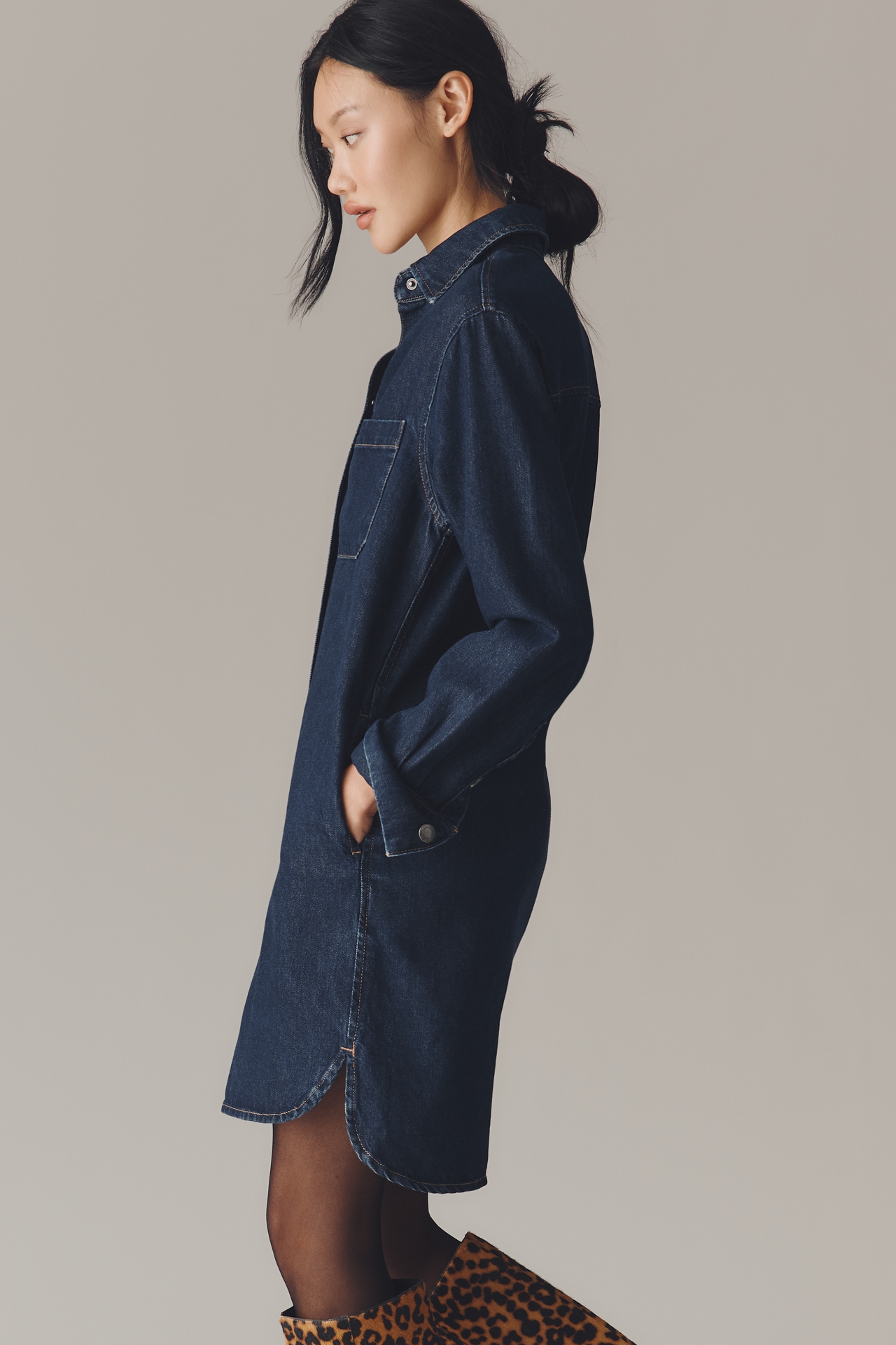 DL1961 Faye Long-Sleeve Denim Mini Shirt Dress