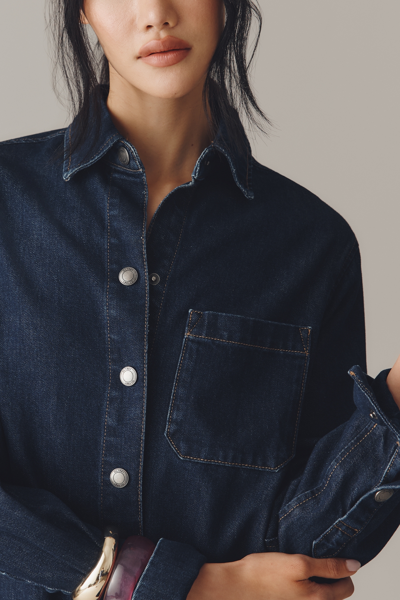 DL1961 Faye Long-Sleeve Denim Mini Shirt Dress