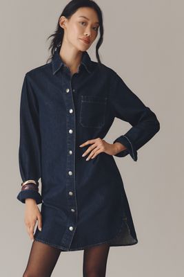 DL1961 Faye Long-Sleeve Denim Mini Shirt Dress
