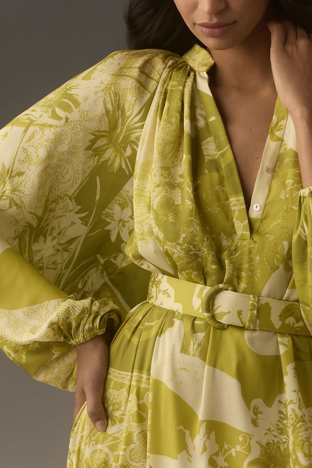 Pankaj & Nidhi Long-Sleeve Belted Maxi Dress