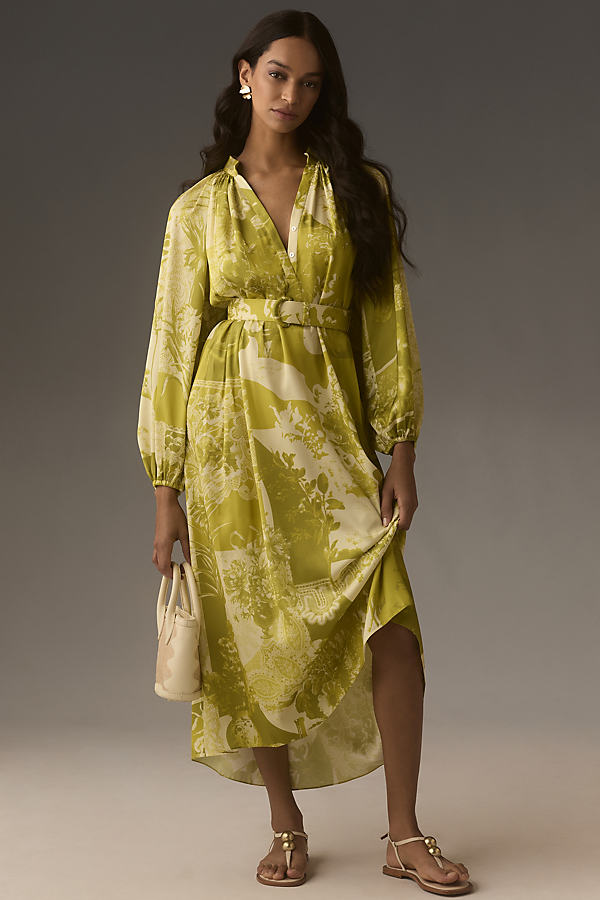 Pankaj & Nidhi Long-Sleeve Belted Maxi Dress
