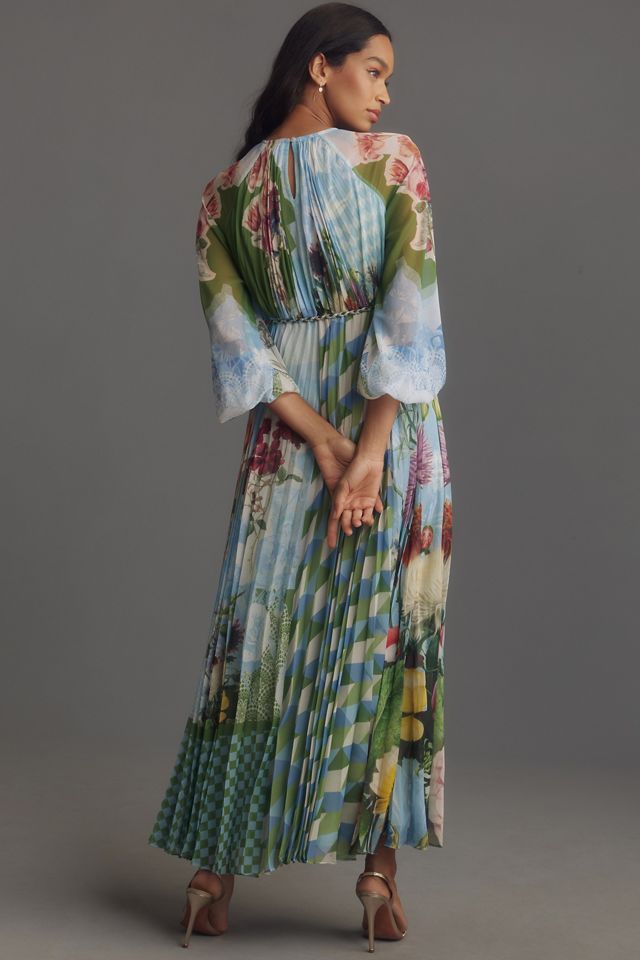 Pankaj & Nidhi Long-Sleeve Pleated Maxi Dress #1