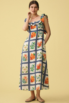Gia Ruffle Linen Maxi Dress