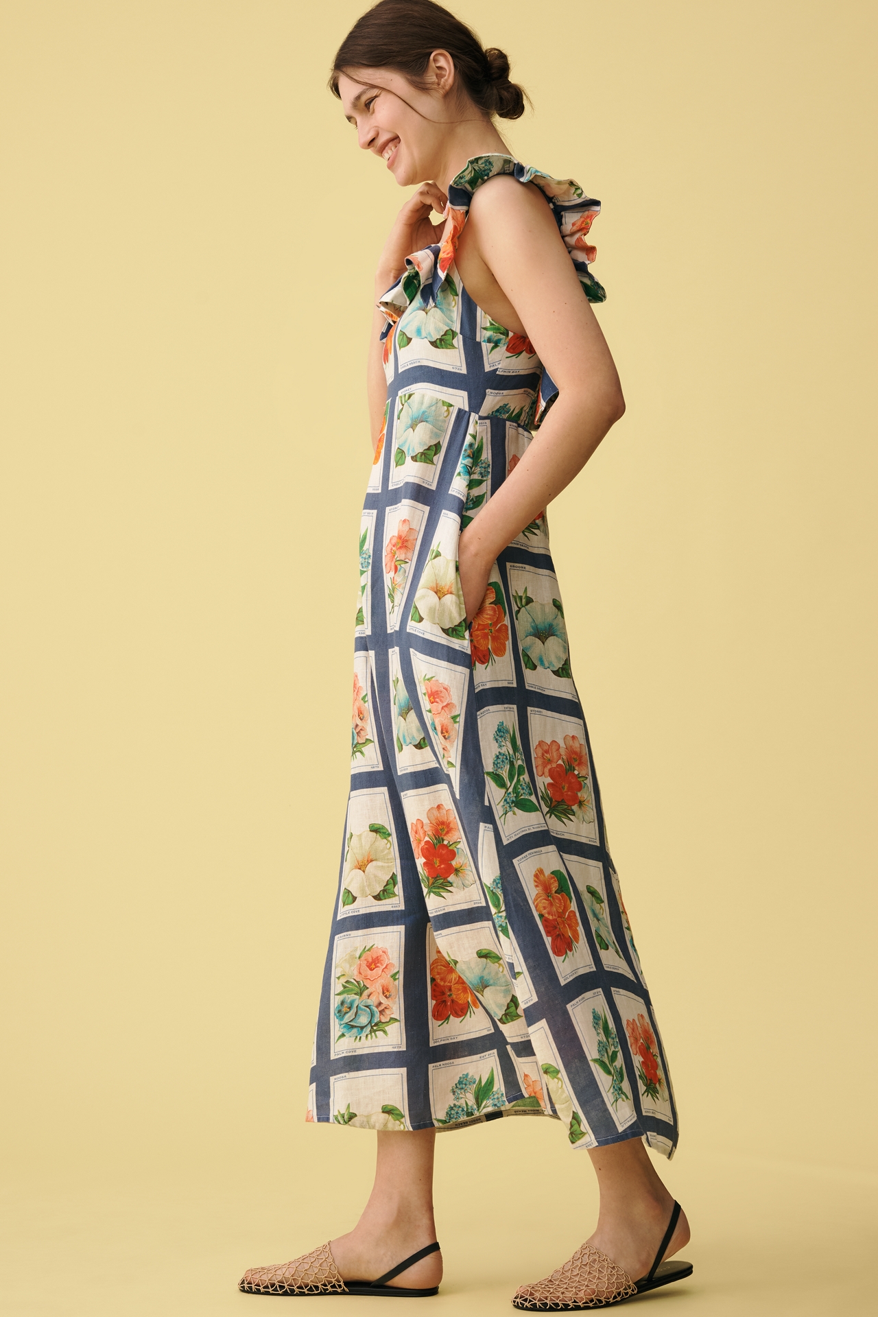 Palm. Noosa Gia Ruffle Linen Maxi Dress