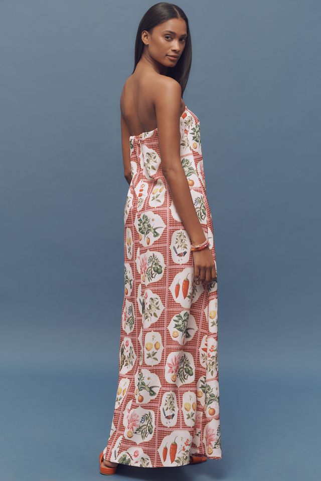 Palm. Noosa Alessia Pink Citrus Tile Crepe Strapless Midi Dress #2