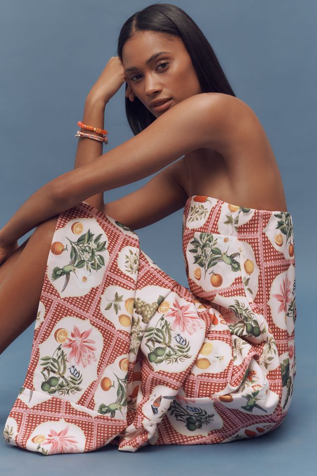 Palm. Noosa Alessia Pink Citrus Tile Crepe Strapless Midi Dress #3