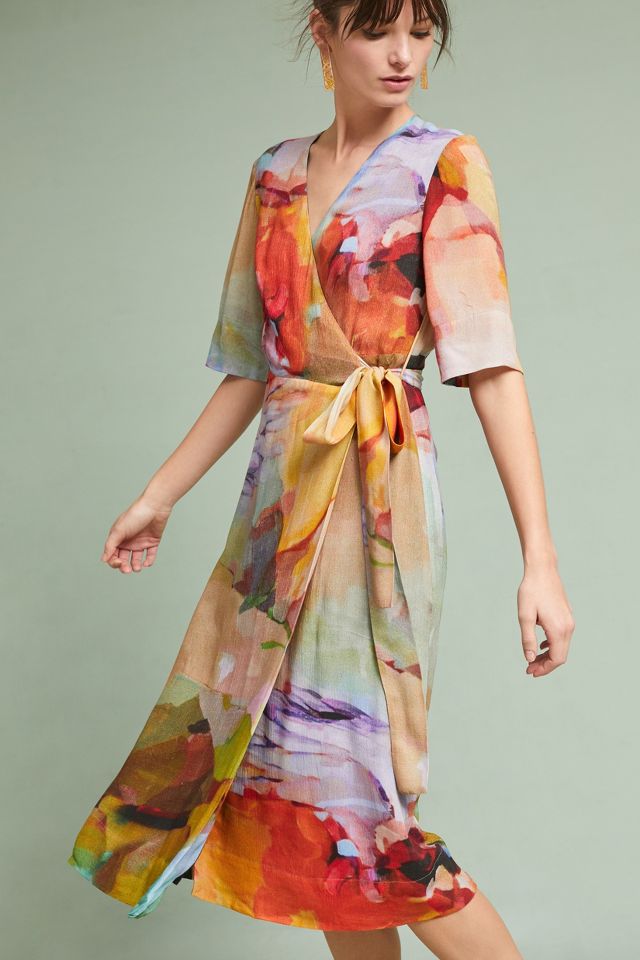 Jarvia Watercolor Wrap Dress | Anthropologie