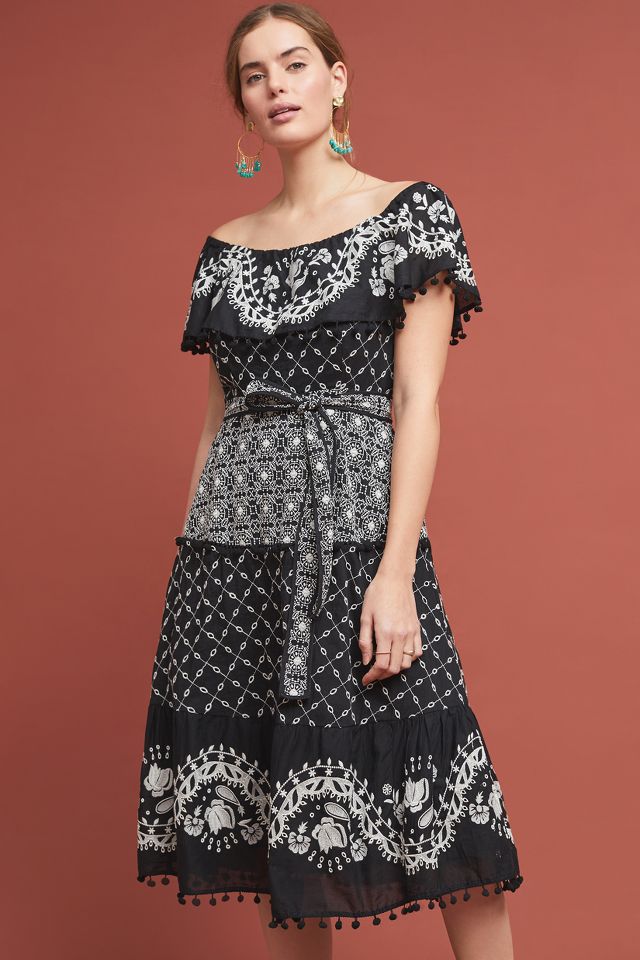 By Anthropologie Ruffle Off-The-Shoulder Gauze Dress