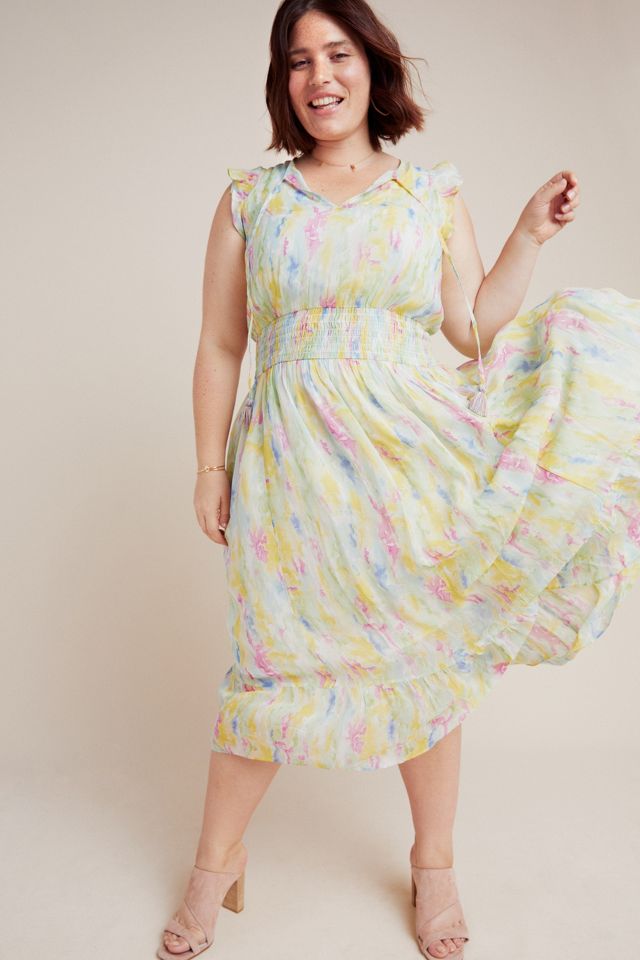 Anthropologie watercolor 2025 maxi dress