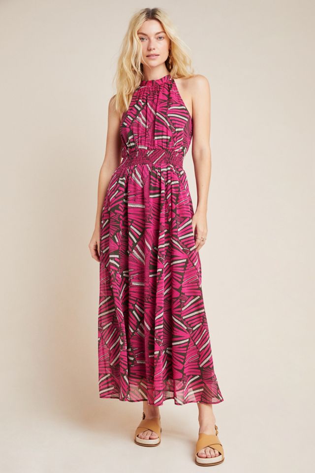 chinese dress ladies Anthropologie Blue & Yellow Maxi "Soft Geometry Halter Dress" by Maeve   The Mustard Dandelion