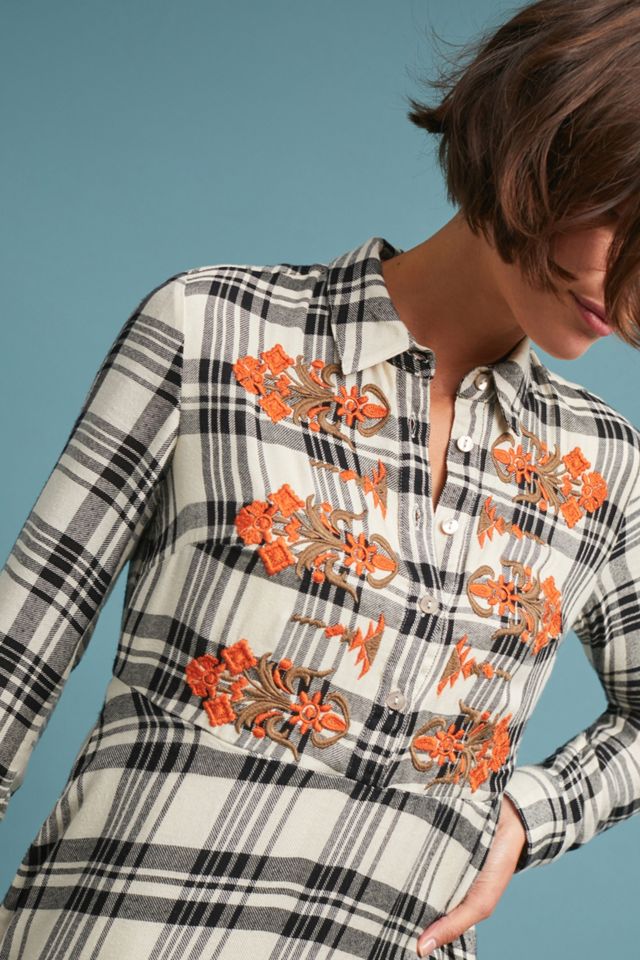 Embroidered Plaid Shirtdress #3