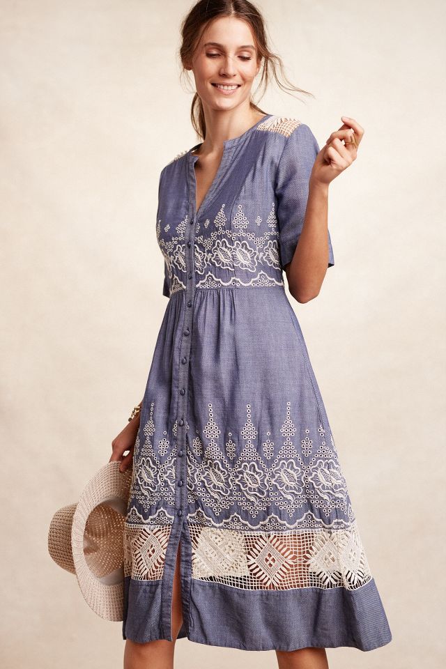 Embroidered Waters Shirtdress