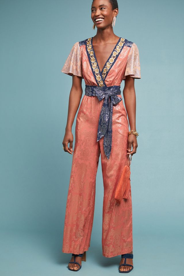 Anthropologie metallic jumpsuit on sale