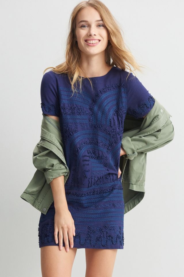 green emerald velvet dress Blue & White Embroidered Pocket Shift Dress 3X / CRAMBRAY