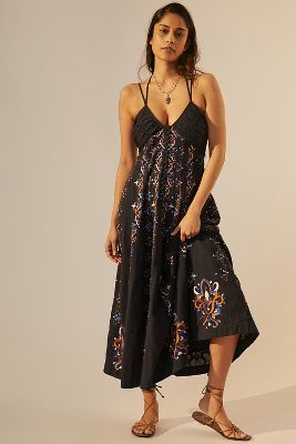 anthropologie embroidered midi dress