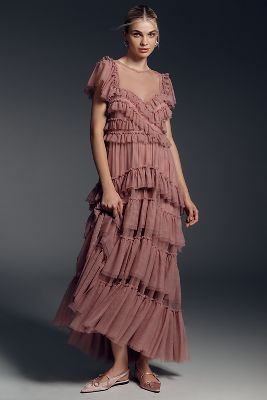 ANTHROPOLOGIE Antoinette orders Ruffle Midi Lac