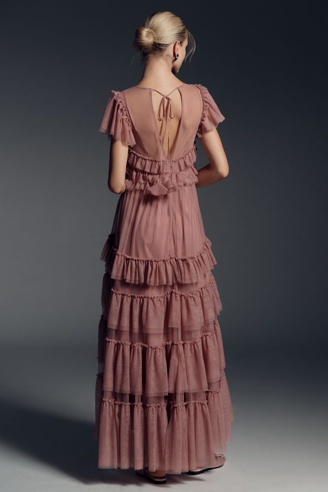 By Anthropologie Ruffle-Sleeve Tiered Tulle Midi Dress #1