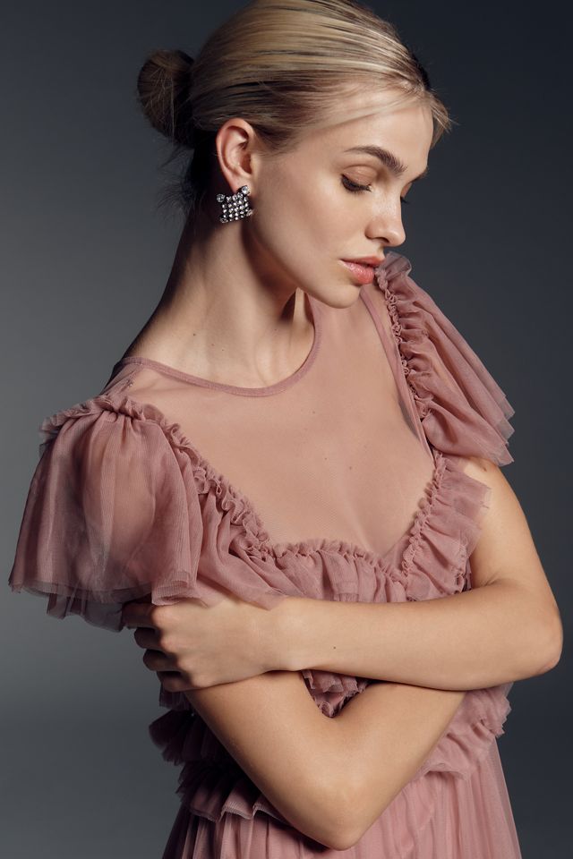 By Anthropologie Ruffle-Sleeve Tiered Tulle Midi Dress #2