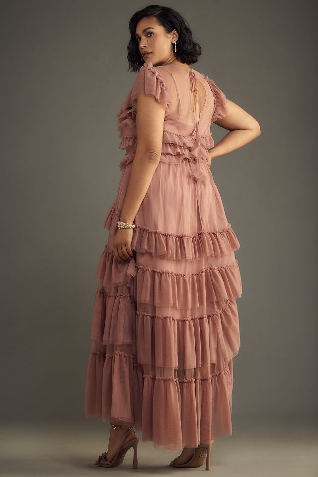 Anthropologie Easel Pink Ruflled Tiered shops Bohemian Dress Size Small (runs large)