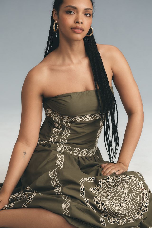 By Anthropologie Strapless Drop-Waist Midi Dress #6