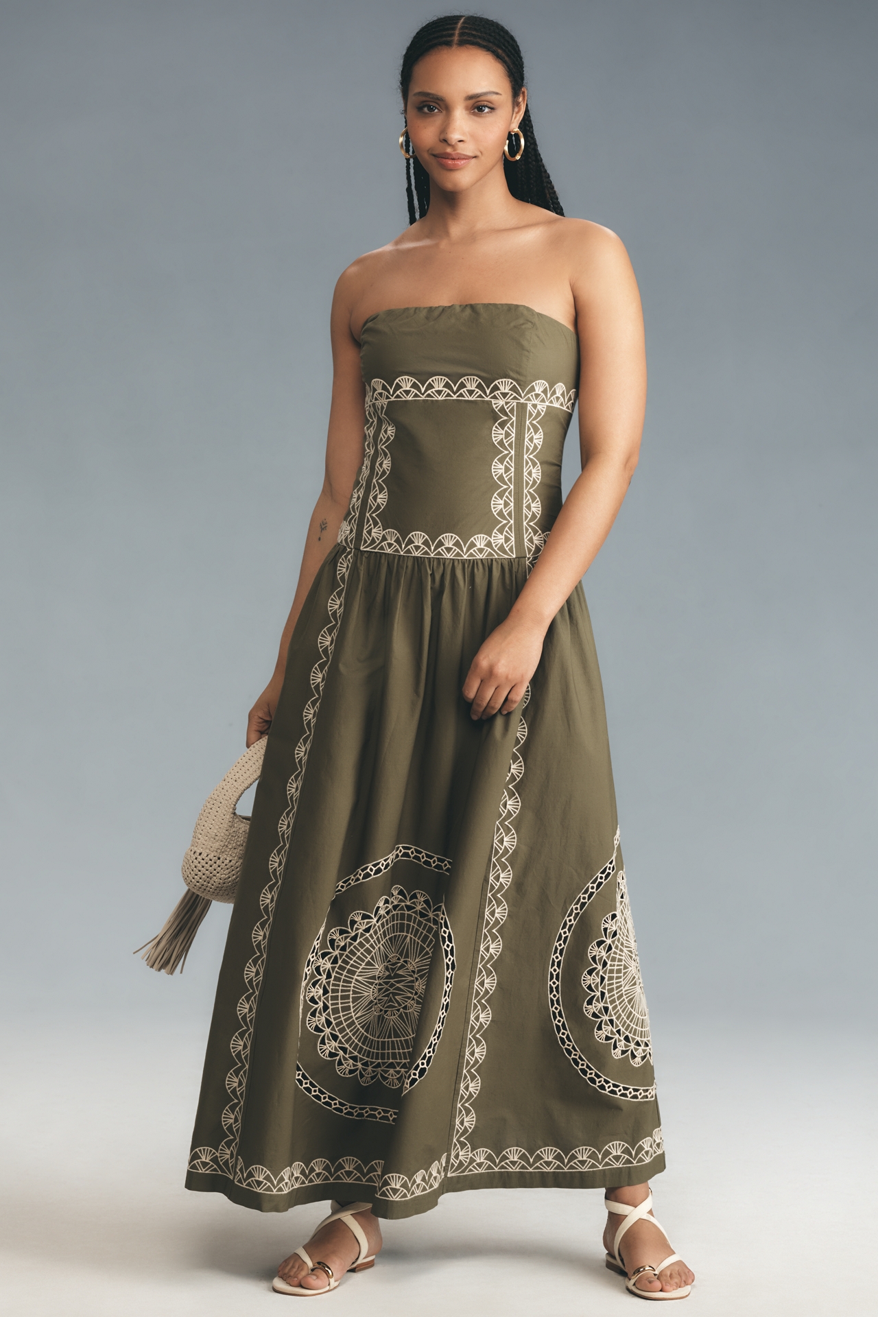 By Anthropologie Strapless Drop-Waist Midi Dress