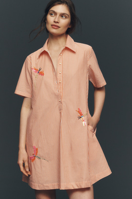 The Pollie Short-Sleeve Swing Tunic Mini Dress: Embroidered Edition