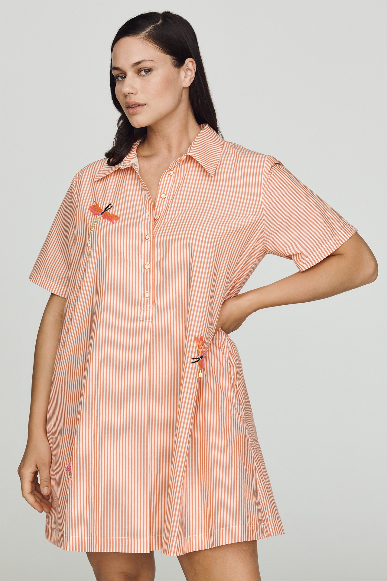 Pollie Short-Sleeve Swing Tunic Mini Dress: Embroidered Edition