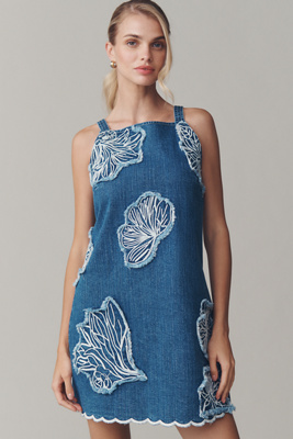 Maeve Sleeveless Embroidered Denim Mini Dress product page