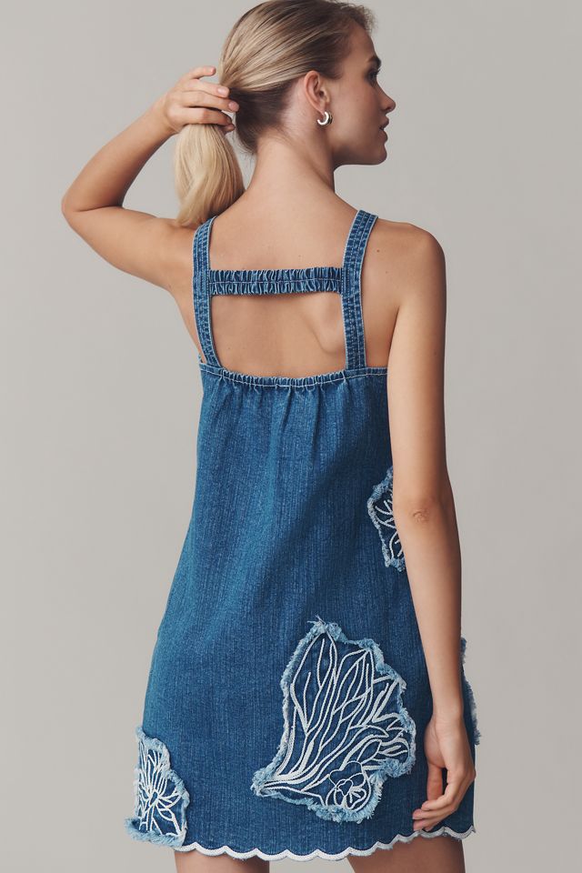 Maeve Sleeveless Embroidered Denim Mini Dress #1