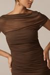 Maeve Short-Sleeve Cowl-Neck Slip Midi Dress