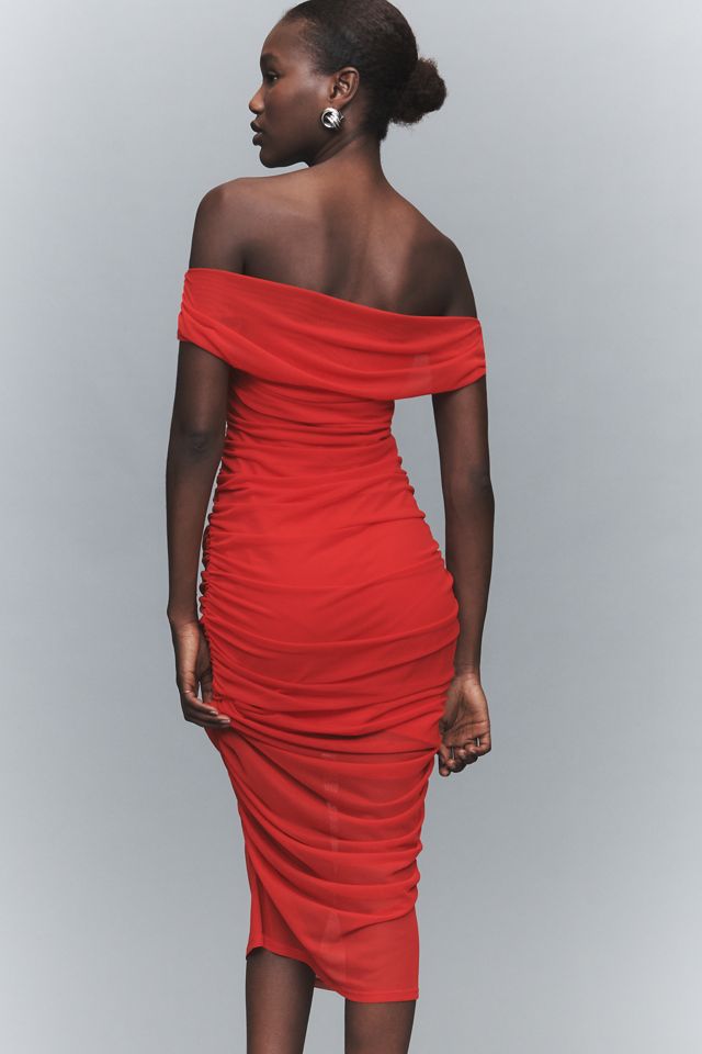 Loretta Off-Shoulder Mesh Slim Midi Dress #3