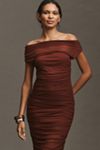 By Anthropologie Off-Shoulder Mesh Slim Midi Dress