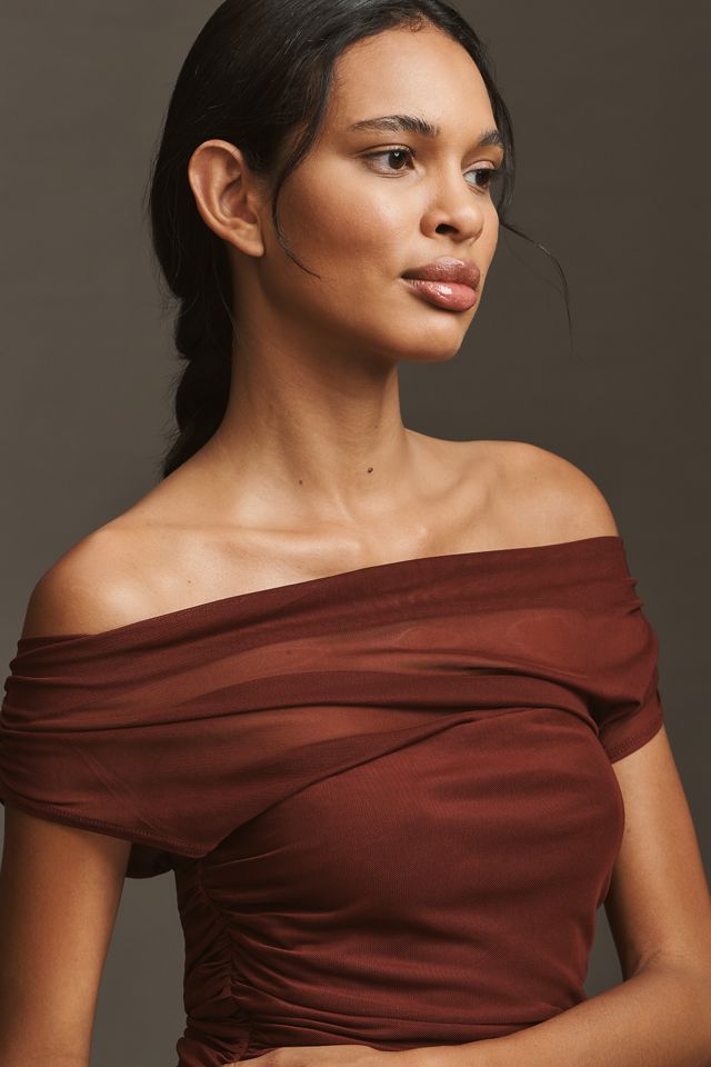 By Anthropologie Off-Shoulder Mesh Slim Midi Dress #4