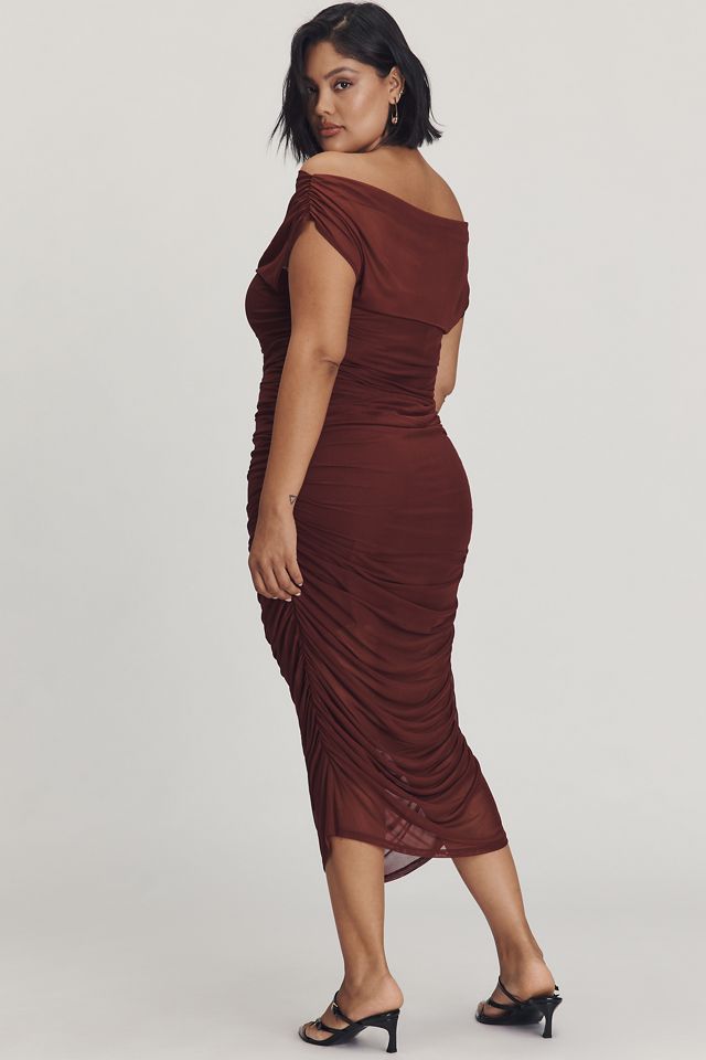 By Anthropologie Off-Shoulder Mesh Slim Midi Dress #7