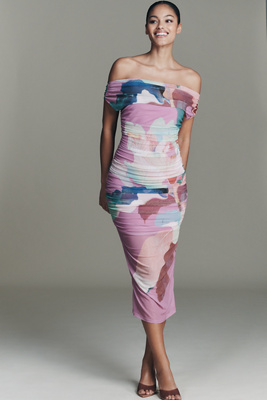 Loretta Off-Shoulder Mesh Slim Midi Dress