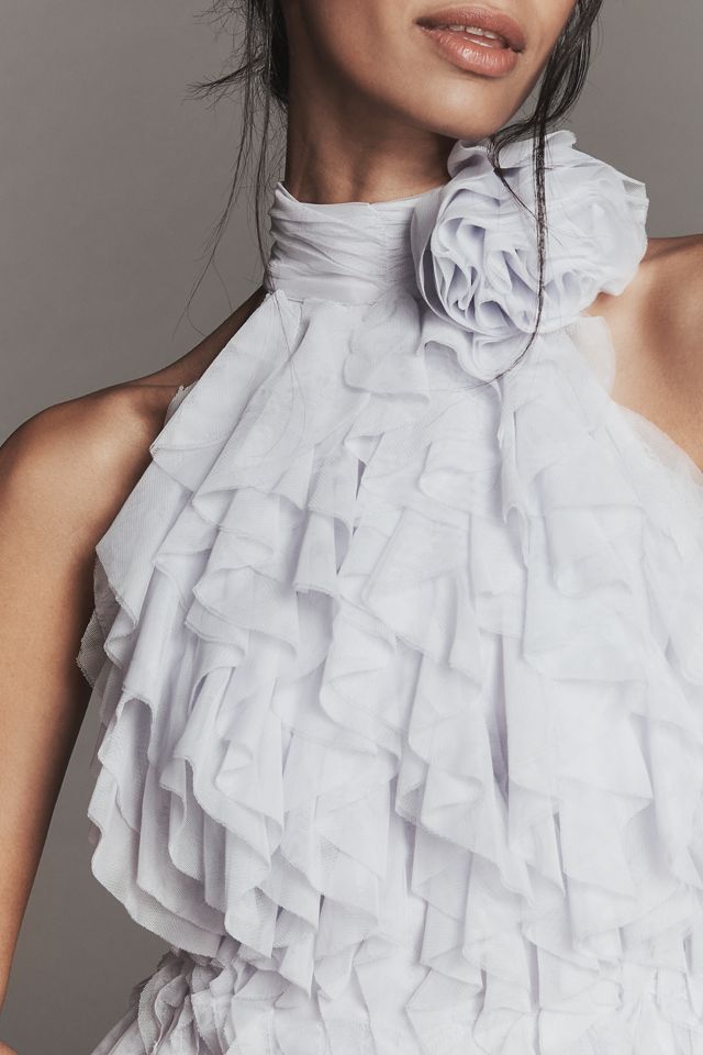 Maeve Frilled Rosette Halter Mini Dress #1