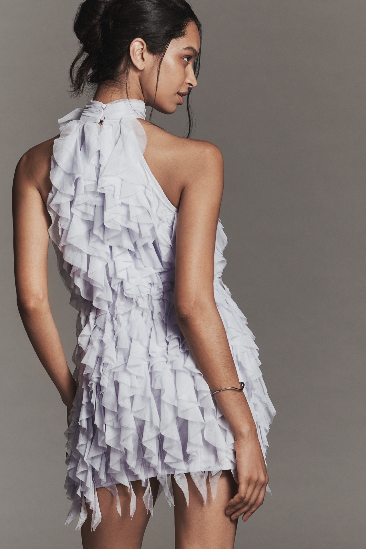 Maeve Frilled Rosette Halter Mini Dress