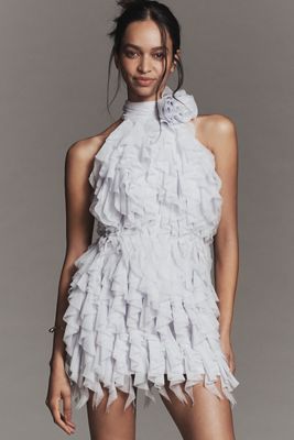 Maeve Frilled Rosette Halter Mini Dress
