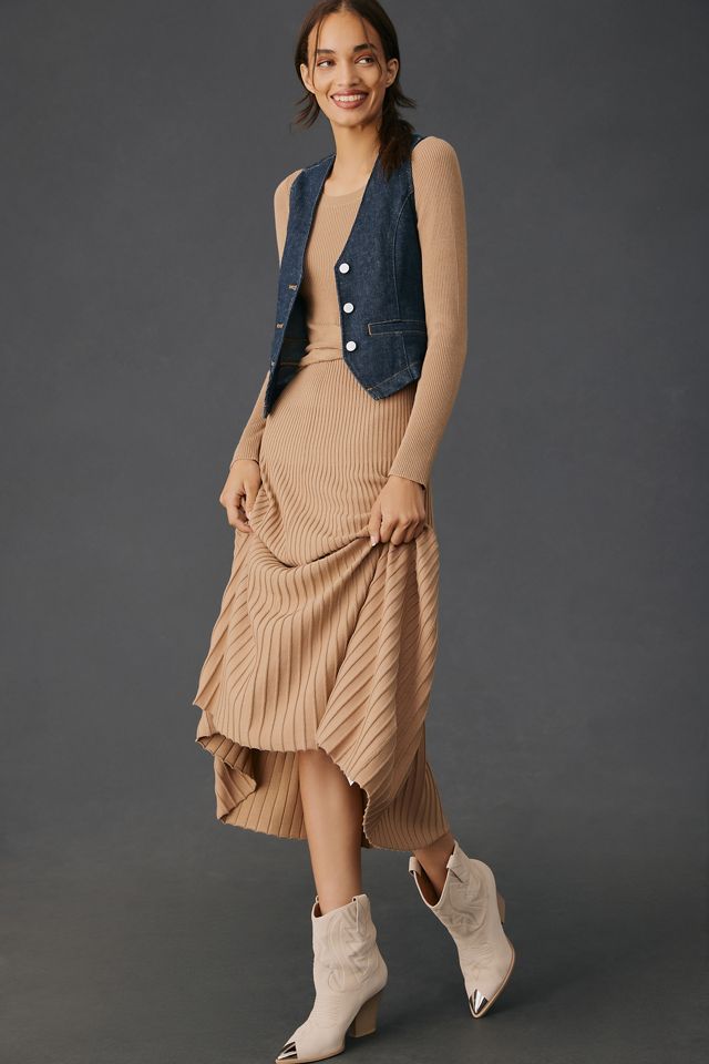 Abito Midi Aderente in Maglia a Maniche Lunghe con Vita Arricciata e Pieghe di By Anthropologie #2