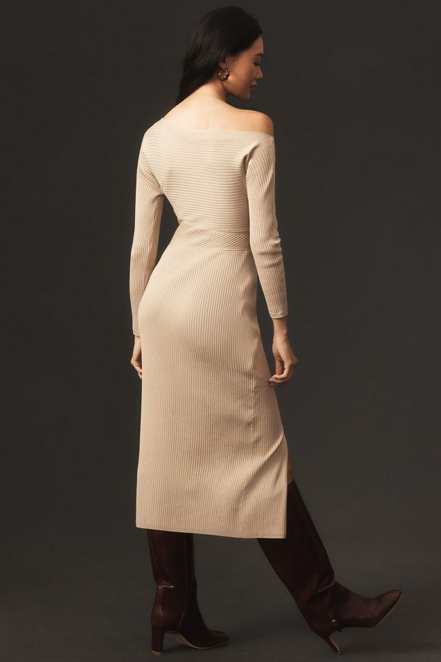 By Anthropologie Off-The-Shoulder Slim Sweater Midi Dress #1