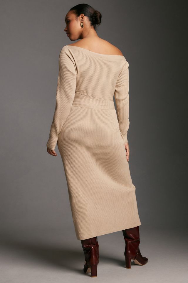 By Anthropologie Off-The-Shoulder Slim Sweater Midi Dress #6