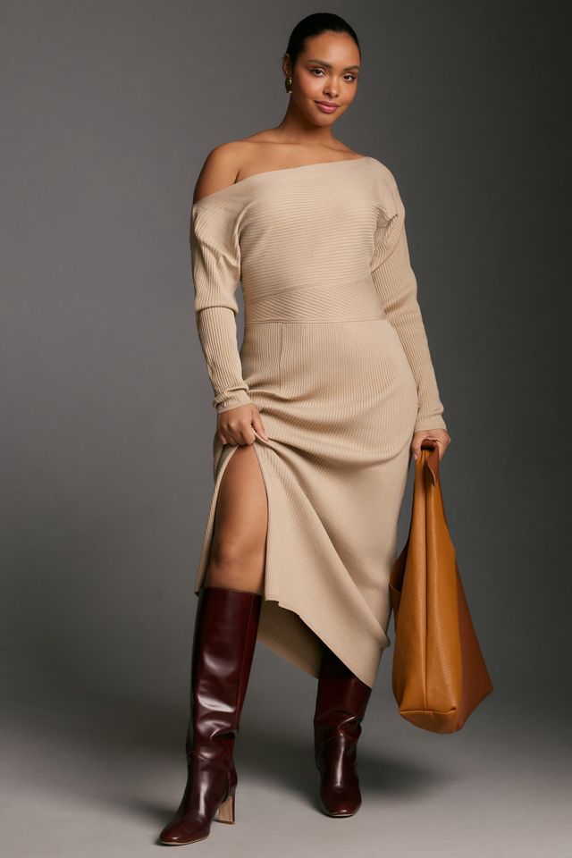 By Anthropologie Off-The-Shoulder Slim Sweater Midi Dress #4