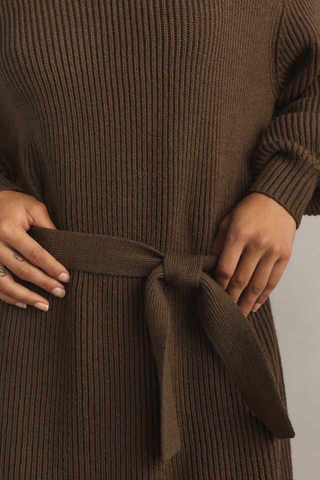 Maeve Long-Sleeve Mock-Neck Tie-Waist Mini Dress #4