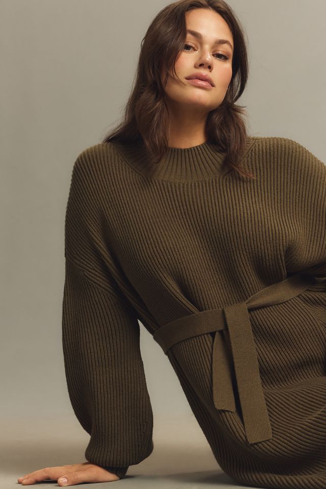 Maeve Long-Sleeve Mock-Neck Tie-Waist Mini Dress #7