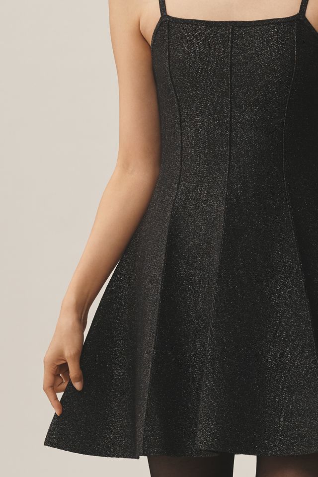 By Anthropologie Square-Neck Pleated A-Line Lurex Mini Sweater Dress |  Anthropologie
